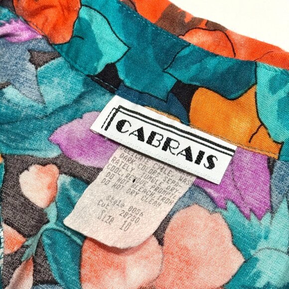 Vtg Cabrais Womens Tropical Hawaiian Shirt Rayon Button Floral Teal Hibiscus - Picture 7 of 11